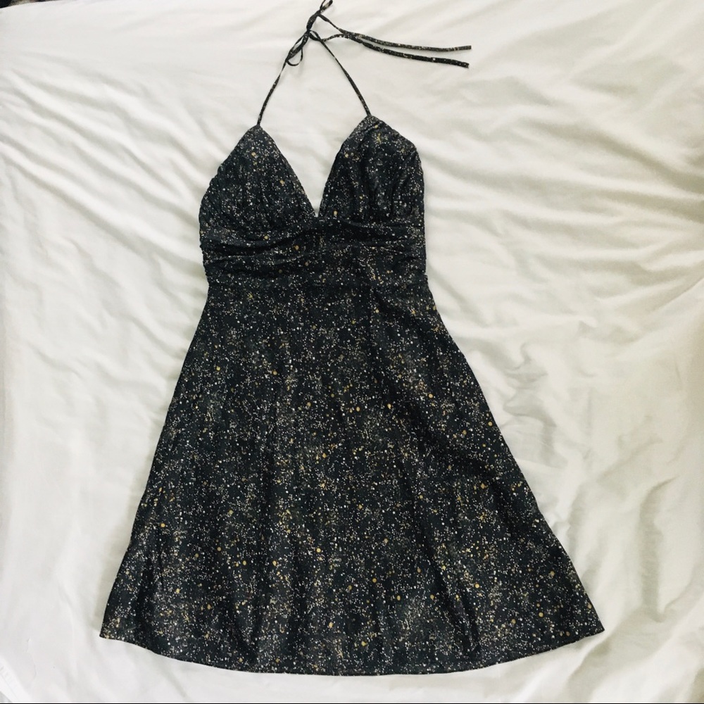 Gold splatter paint dress